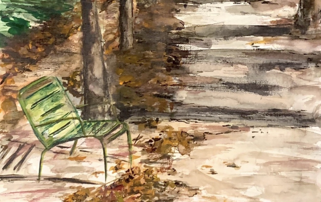 Detail of Luxembourg Garden. Walks Through Paris watercolor by Marina Stognieva